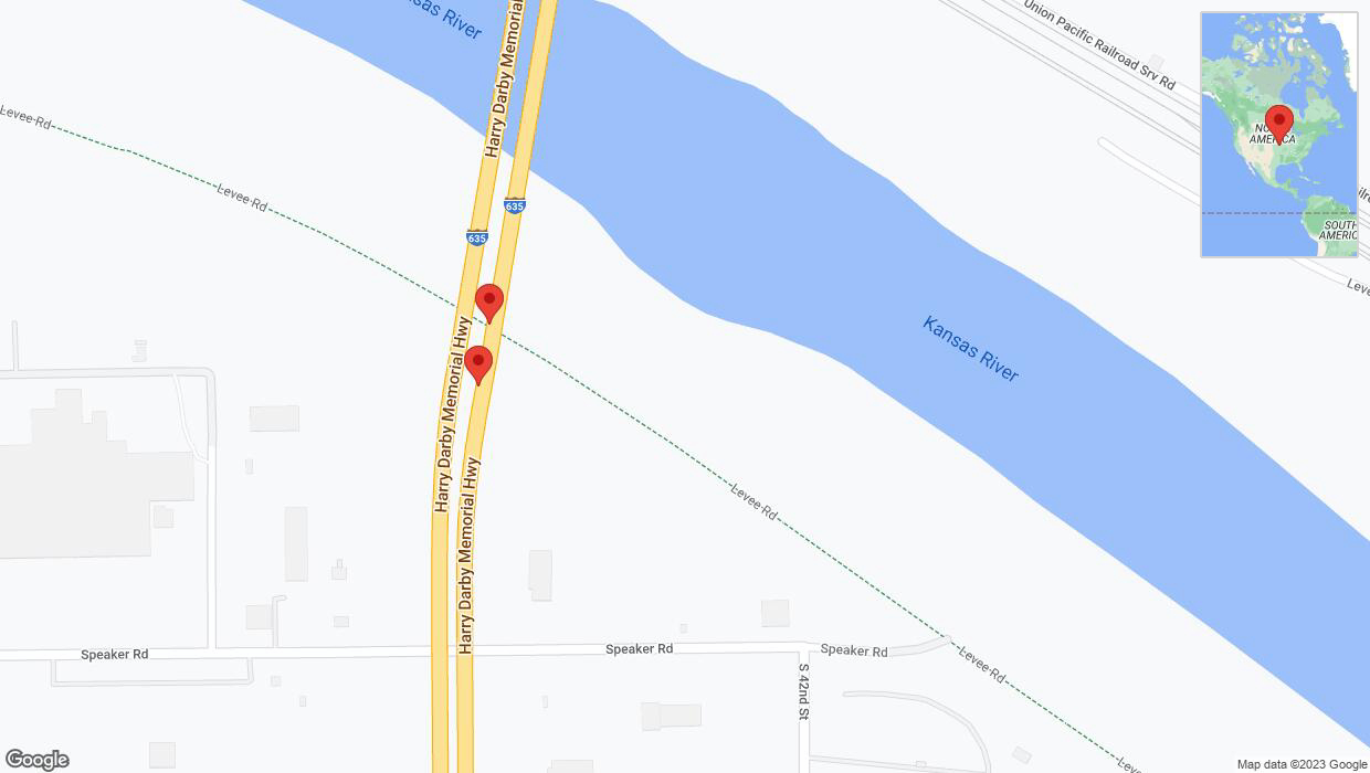 A detailed map that shows the affected road due to 'Broken down vehicle on northbound I-635 in Kansas City' on December 20th at 5:03 p.m.