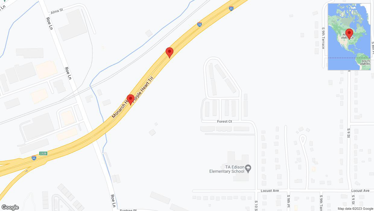 A detailed map that shows the affected road due to 'Broken down vehicle on northbound I-35 in Kansas City' on December 20th at 5:09 p.m.