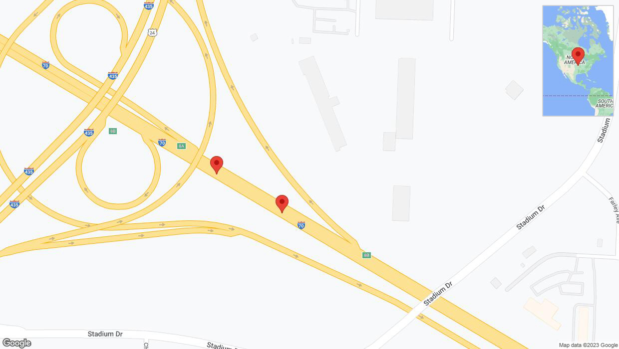 A detailed map that shows the affected road due to 'Broken down vehicle on eastbound I-70 in Kansas City' on December 20th at 5:33 p.m.