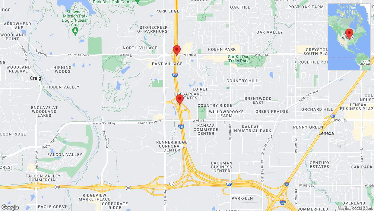 A detailed map that shows the affected road due to 'Warning in Lenexa: Crash reported on northbound I-435' on December 20th at 5:39 p.m.