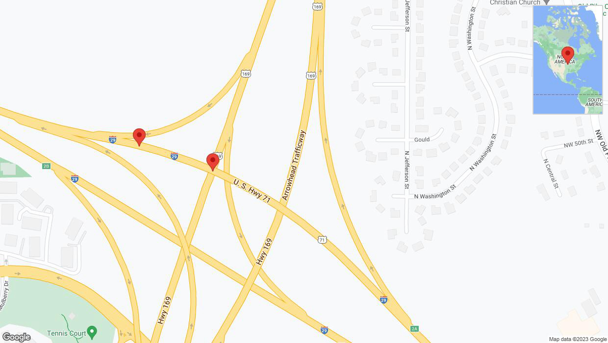 A detailed map that shows the affected road due to 'Crash reported on northbound I-29 in Kansas City' on December 20th at 5:39 p.m.