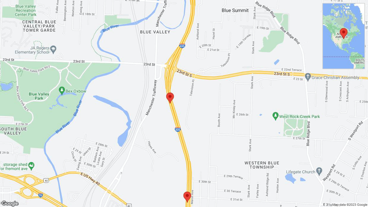 A detailed map that shows the affected road due to 'Warning in Kansas City: Crash reported on southbound I-435' on December 20th at 5:45 p.m.