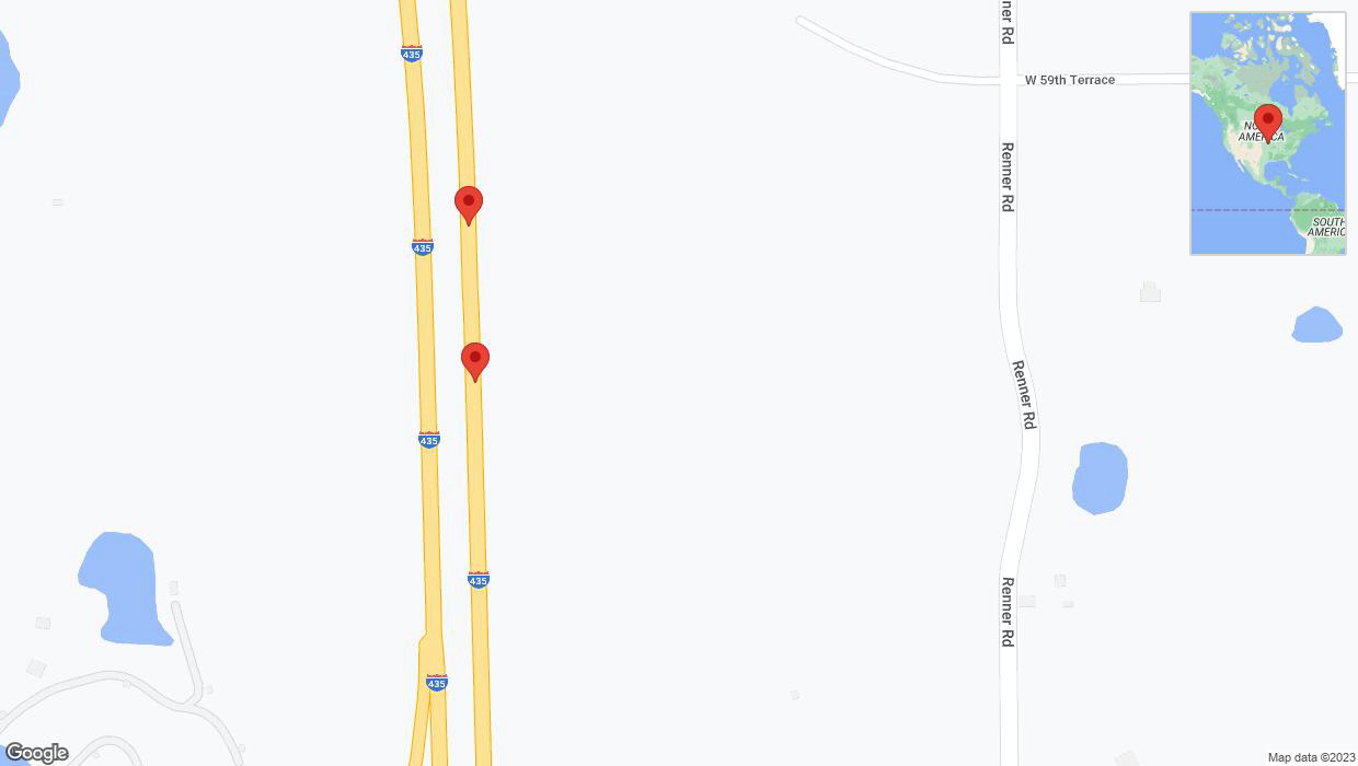 A detailed map that shows the affected road due to 'Broken down vehicle on northbound I-435 in Shawnee' on December 20th at 7:14 p.m.