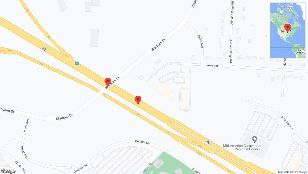 A detailed map that shows the affected road due to 'Broken down vehicle on eastbound I-70 in Kansas City' on December 20th at 6:44 p.m.