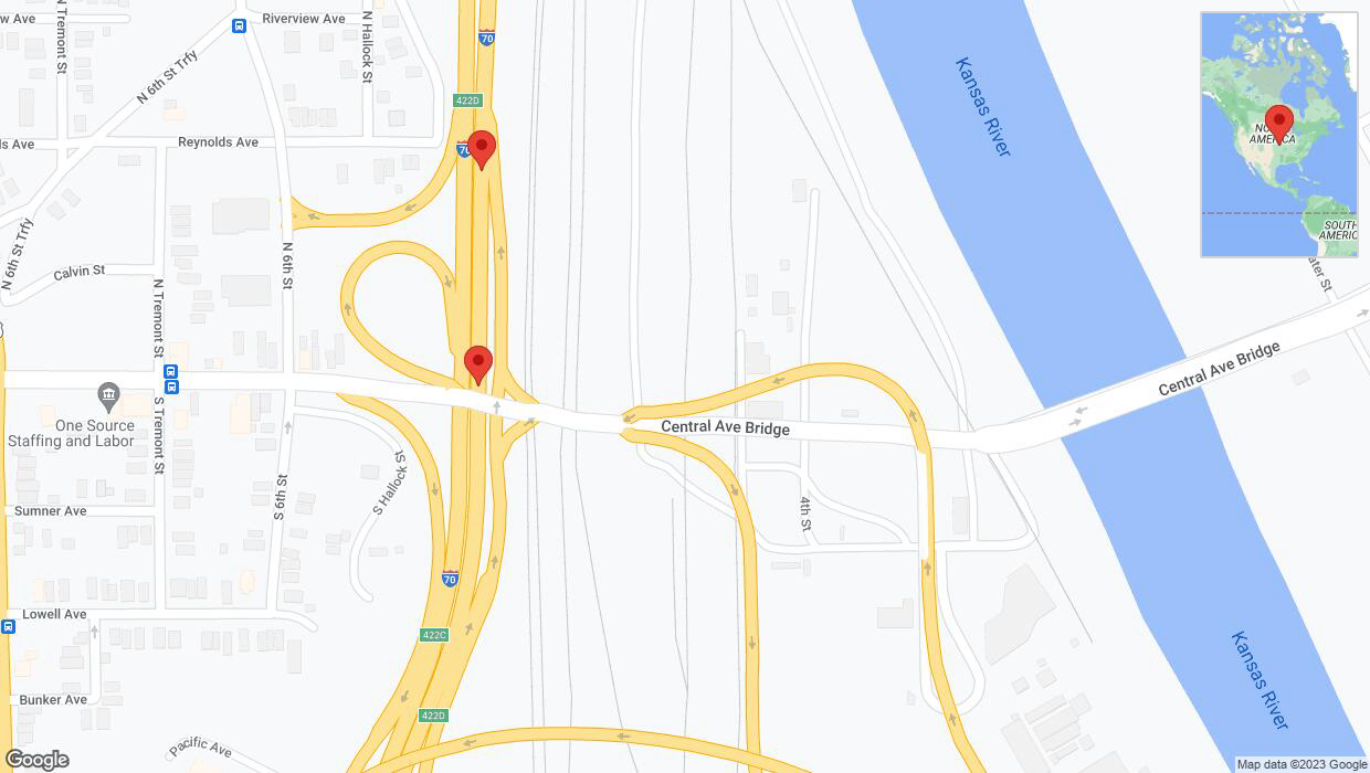 A detailed map that shows the affected road due to 'Broken down vehicle on eastbound I-70 in Kansas City' on December 20th at 6:56 p.m.