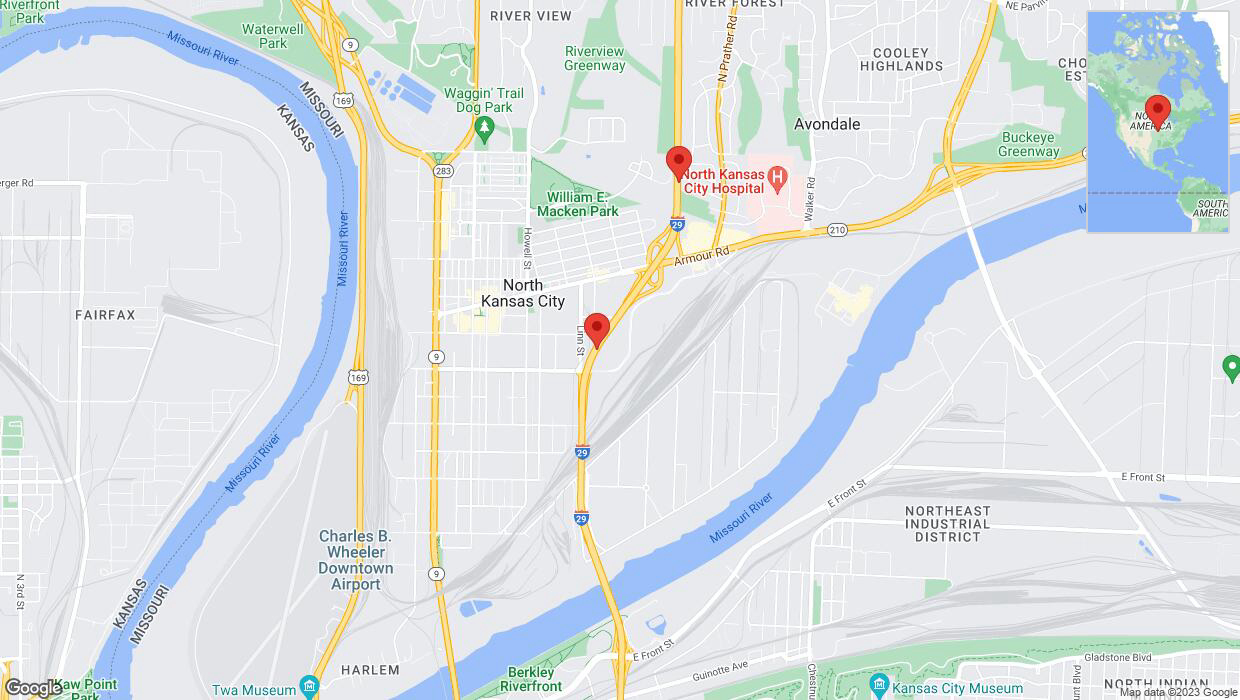 A detailed map that shows the affected road due to 'Warning in North Kansas City: Crash reported on northbound I-29/I-35' on December 20th at 8:14 p.m.