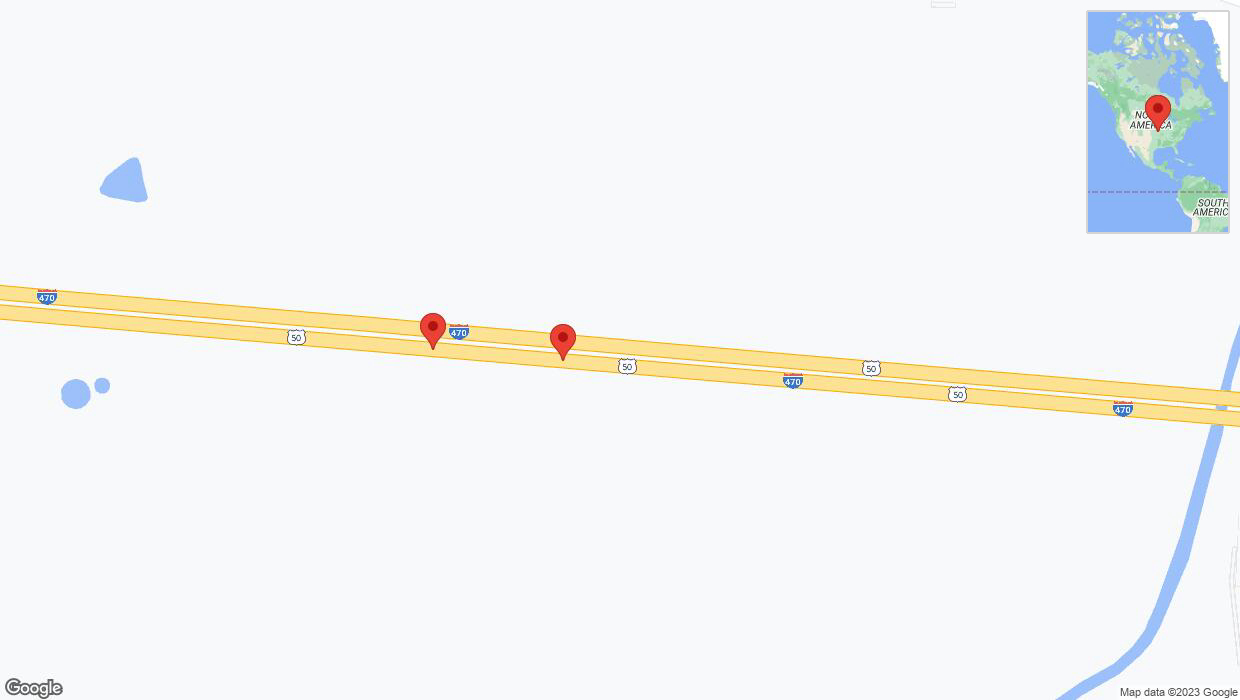 A detailed map that shows the affected road due to 'Broken down vehicle on eastbound I-470 in Kansas City' on December 21st at 12:20 p.m.