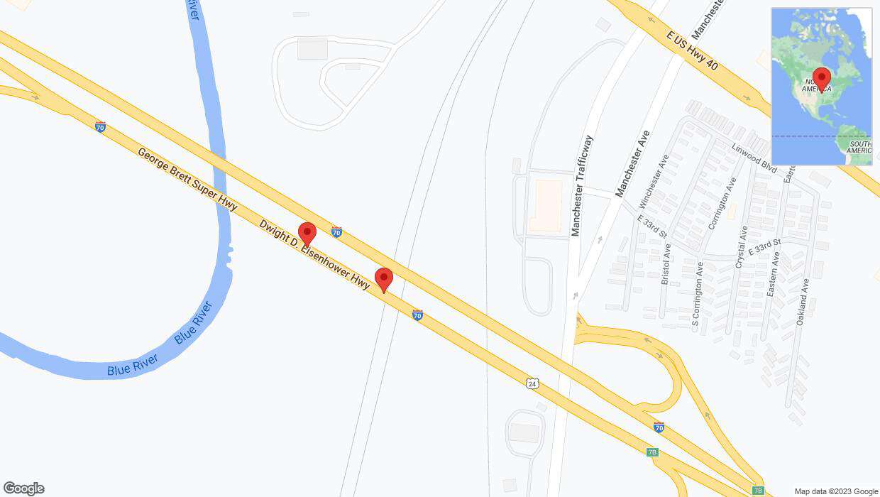 A detailed map that shows the affected road due to 'Broken down vehicle on eastbound I-70 in Kansas City' on December 21st at 1 p.m.