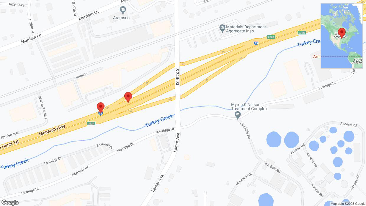 A detailed map that shows the affected road due to 'Broken down vehicle on southbound I-35 in Kansas City' on December 21st at 1:56 p.m.