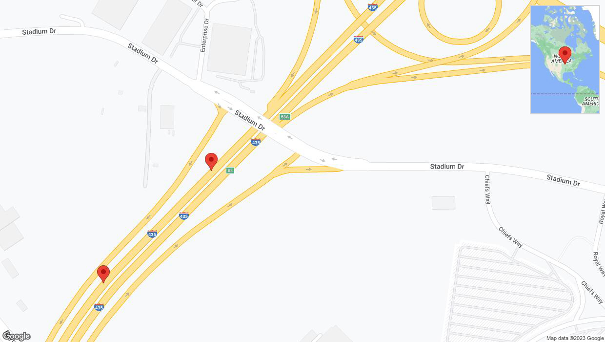 A detailed map that shows the affected road due to 'Broken down vehicle on southbound I-435 in Kansas City' on December 21st at 2:48 p.m.