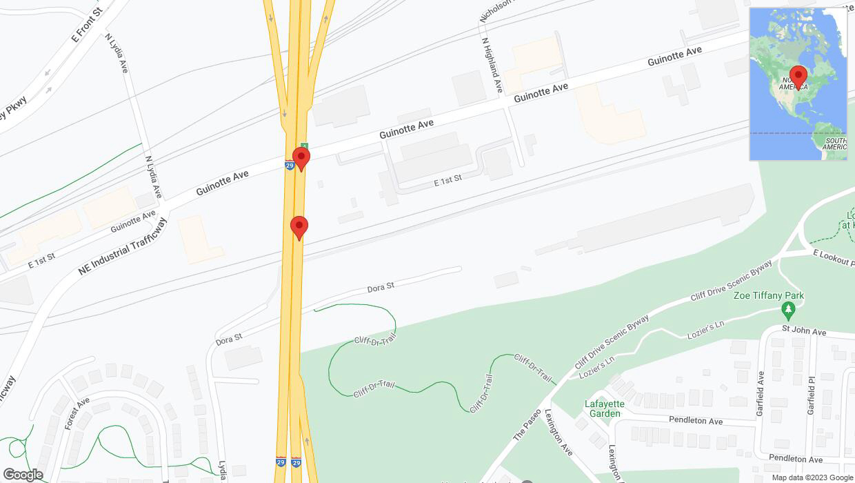 A detailed map that shows the affected road due to 'Crash reported on northbound I-29/I-35 in Kansas City' on December 30th at 1:58 p.m.