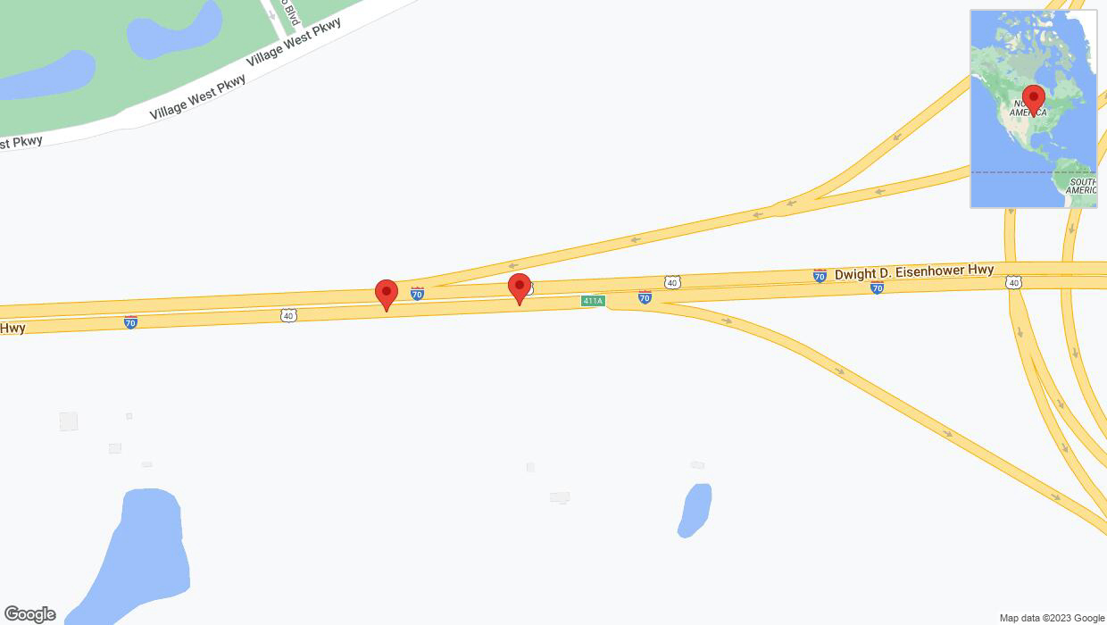 A detailed map that shows the affected road due to 'Broken down vehicle on eastbound I-70 in Edwardsville' on December 21st at 4:37 p.m.