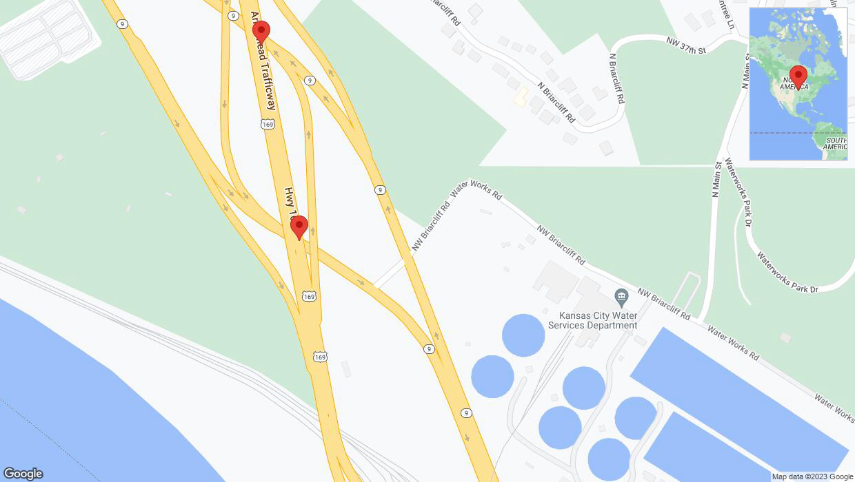 A detailed map that shows the affected road due to 'Broken down vehicle on northbound US-169 in Kansas City' on December 21st at 3:39 p.m.