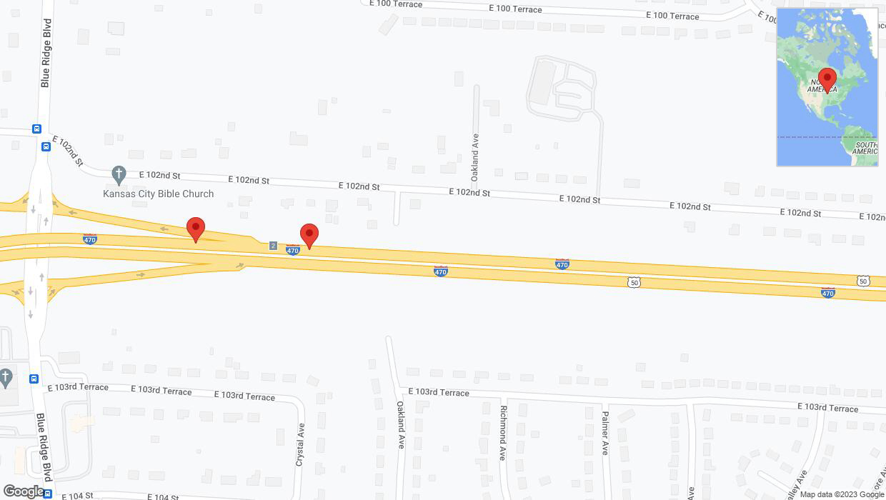 A detailed map that shows the affected road due to 'Broken down vehicle on westbound I-470 in Kansas City' on December 21st at 5:11 p.m.