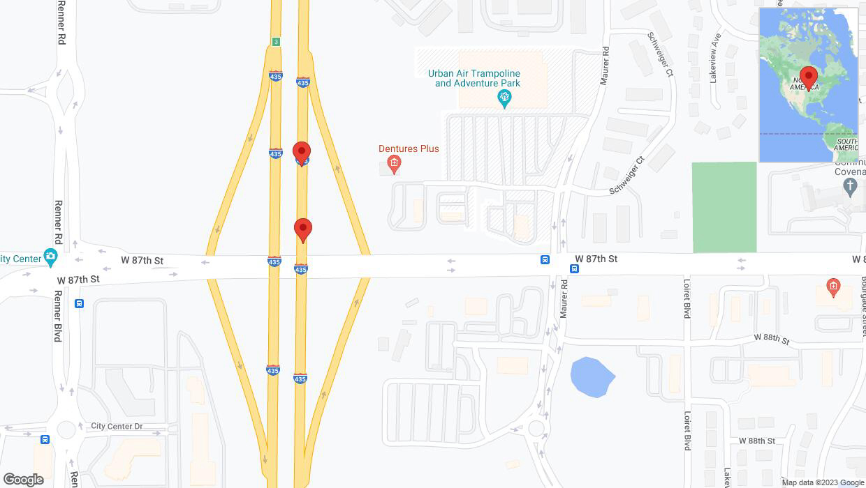 A detailed map that shows the affected road due to 'Broken down vehicle on northbound I-435 in Lenexa' on December 21st at 6:04 p.m.