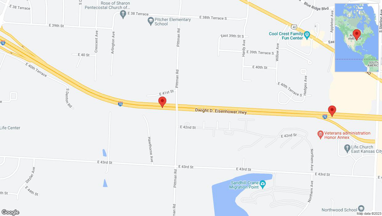 A detailed map that shows the affected road due to 'Warning: Crash on eastbound I-70 in Kansas City' on December 21st at 5:35 p.m.