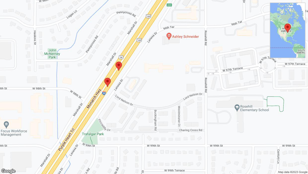 A detailed map that shows the affected road due to 'Broken down vehicle on eastbound I-35 in Lenexa' on December 22nd at 4:05 p.m.