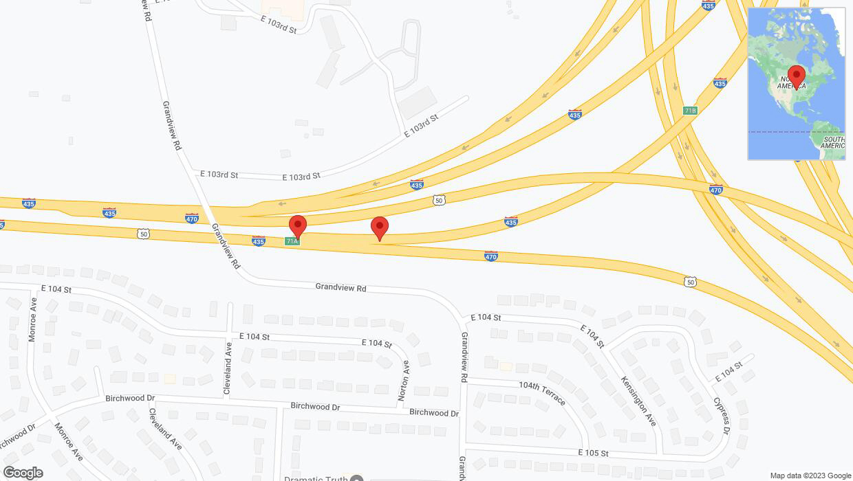 A detailed map that shows the affected road due to 'Broken down vehicle on northbound I-435 in Kansas City' on December 22nd at 10:51 p.m.