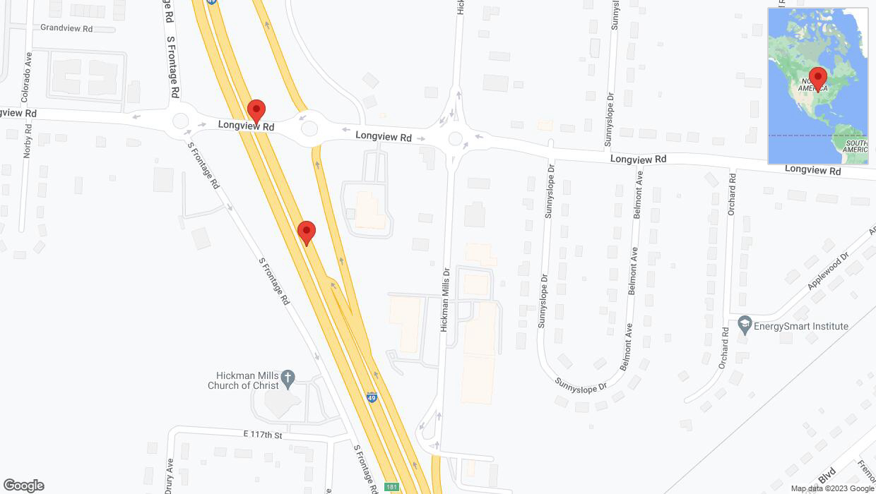 A detailed map that shows the affected road due to 'Broken down vehicle on northbound I-40/US-71 in Kansas City' on December 23rd at 6:23 p.m.