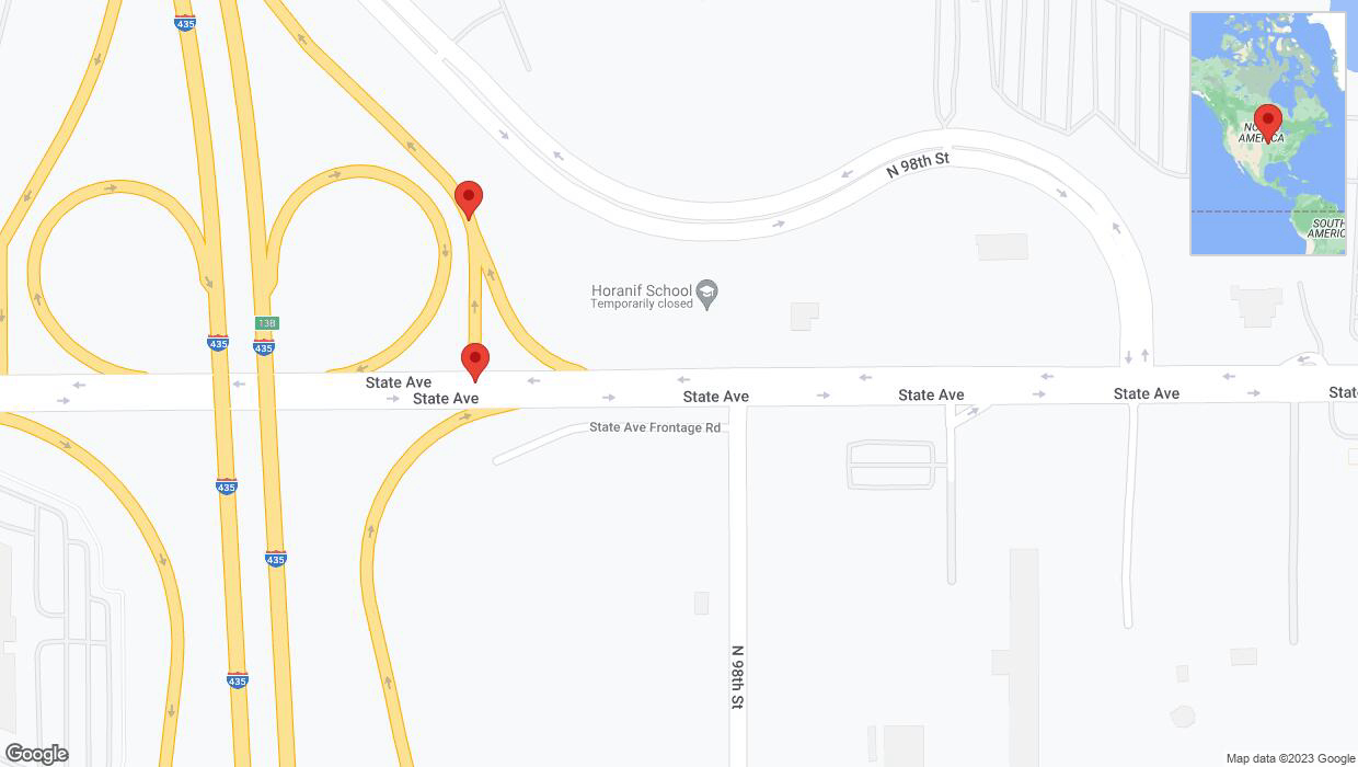 A detailed map that shows the affected road due to 'Warning: Crash on State Avenue in Kansas City' on December 23rd at 7:20 p.m.