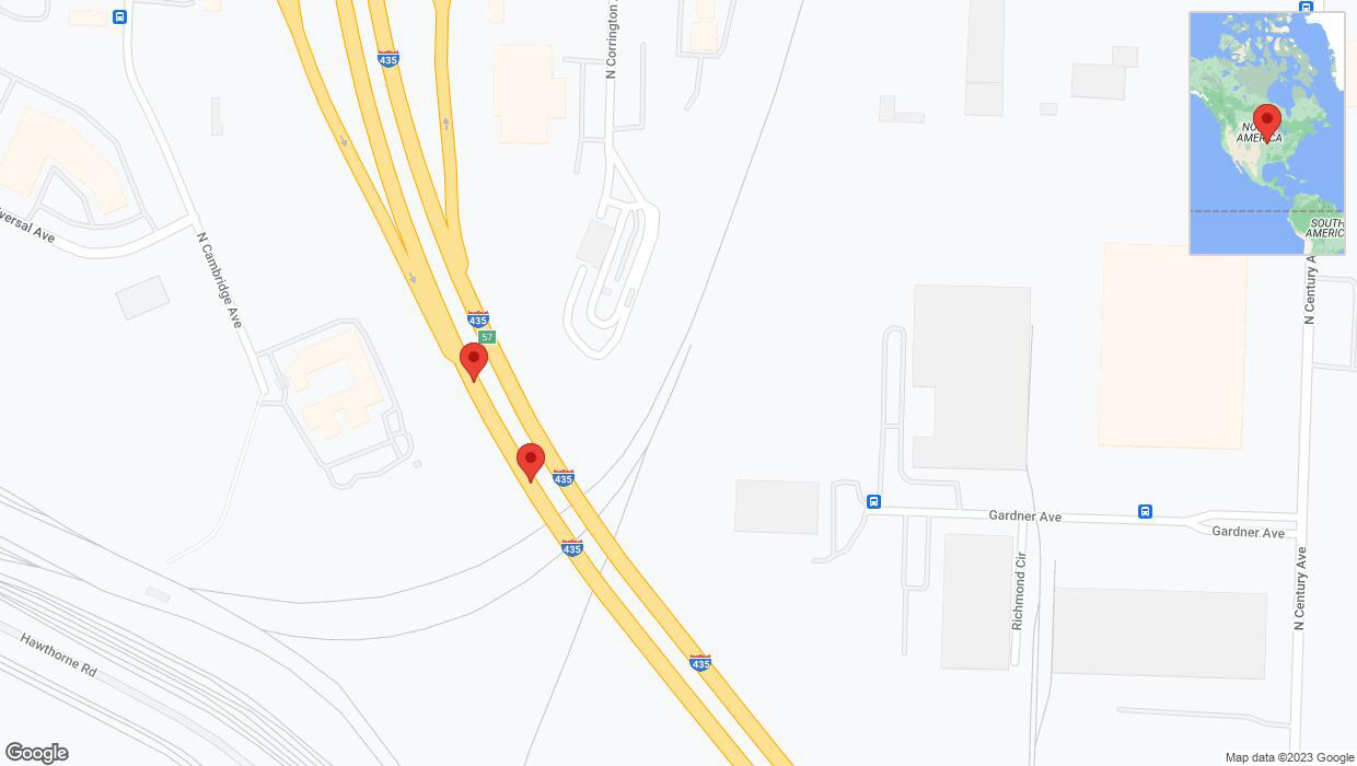 A detailed map that shows the affected road due to 'Broken down vehicle on southbound I-435 in Kansas City' on December 24th at 5:36 p.m.