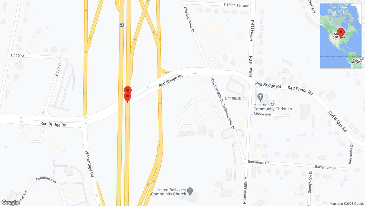 A detailed map that shows the affected road due to 'Broken down vehicle on northbound I-40/US-71 in Kansas City' on December 24th at 8:59 p.m.