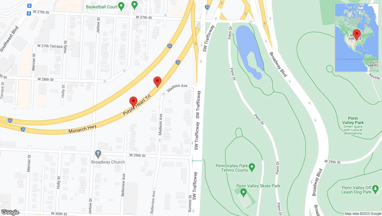 A detailed map that shows the affected road due to 'Warning in Kansas City: Crash reported on northbound I-35' on December 24th at 9:33 p.m.