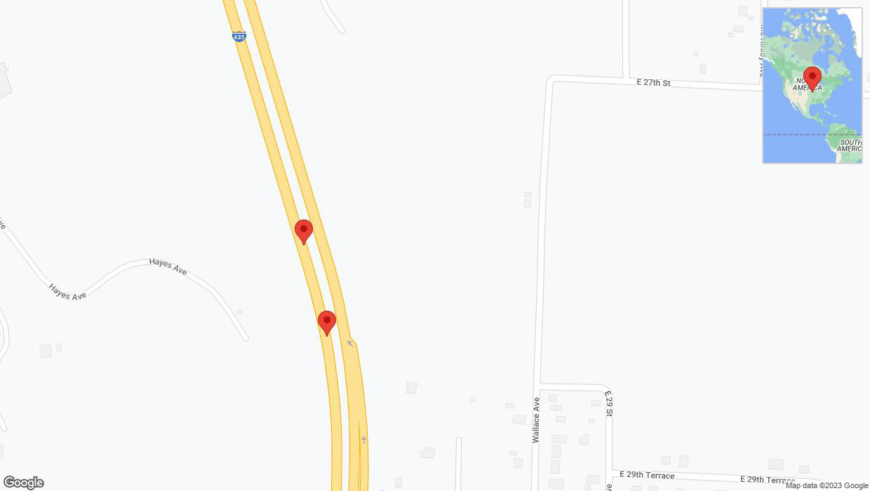 A detailed map that shows the affected road due to 'Reports of a crash on southbound I-435' on December 24th at 10:22 p.m.