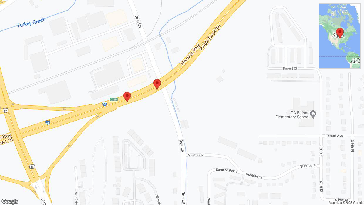 A detailed map that shows the affected road due to 'Crash reported on northbound I-35 in Kansas City' on December 24th at 11:30 p.m.