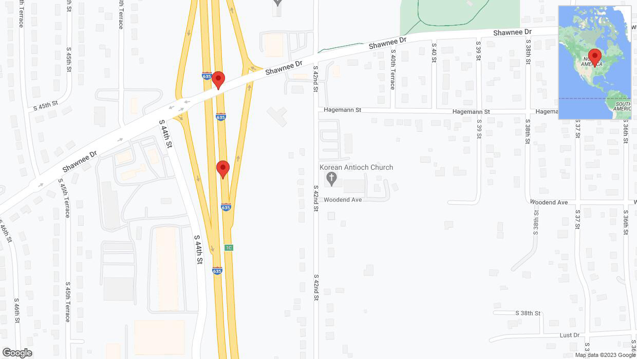 A detailed map that shows the affected road due to 'Crash reported on northbound I-635 in Kansas City' on December 24th at 11:43 p.m.