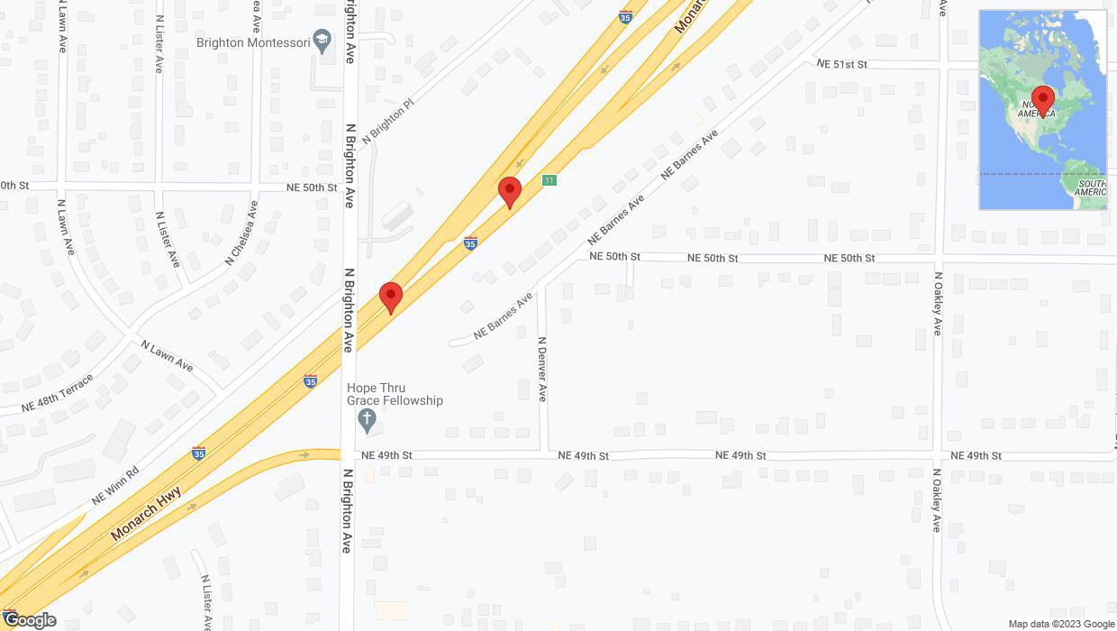 A detailed map that shows the affected road due to 'Broken down vehicle on northbound I-35 in Kansas City' on December 25th at 7:25 p.m.