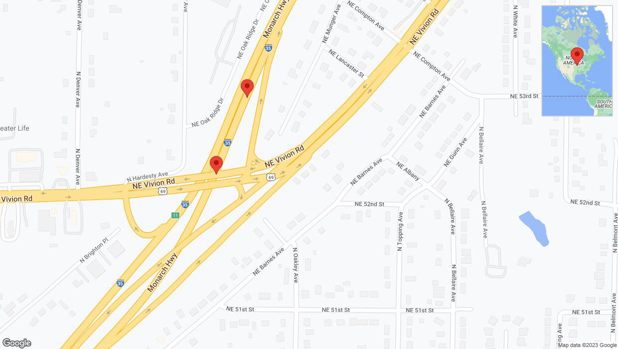 A detailed map that shows the affected road due to 'Broken down vehicle on northbound I-35 in Kansas City' on December 25th at 7:31 p.m.