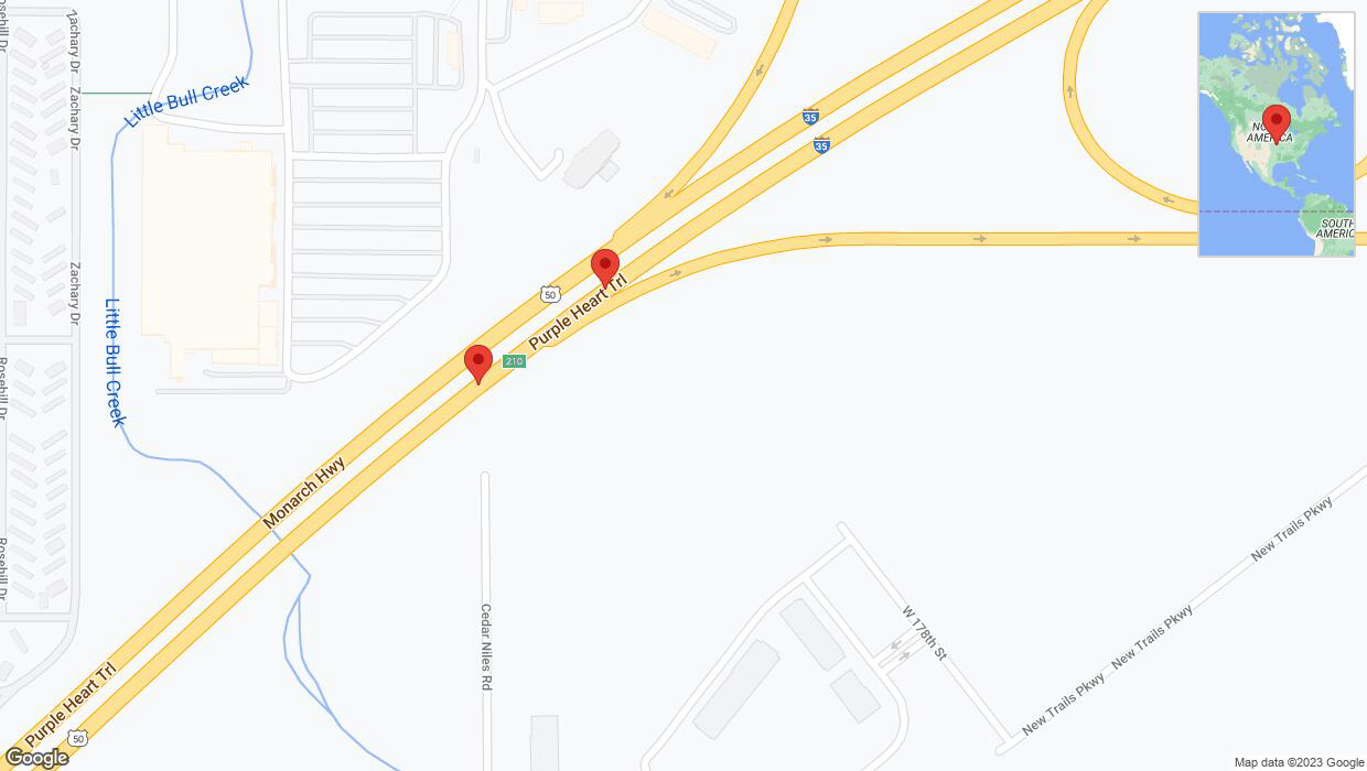 A detailed map that shows the affected road due to 'Broken down vehicle on northbound I-35 in Gardner' on December 26th at 5:22 p.m.