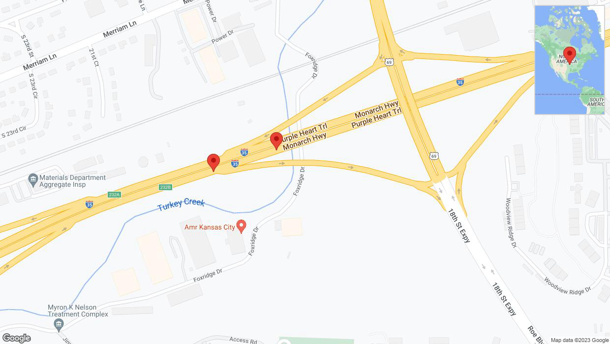 A detailed map that shows the affected road due to 'Broken down vehicle on northbound I-35 in Kansas City' on December 26th at 6:37 p.m.