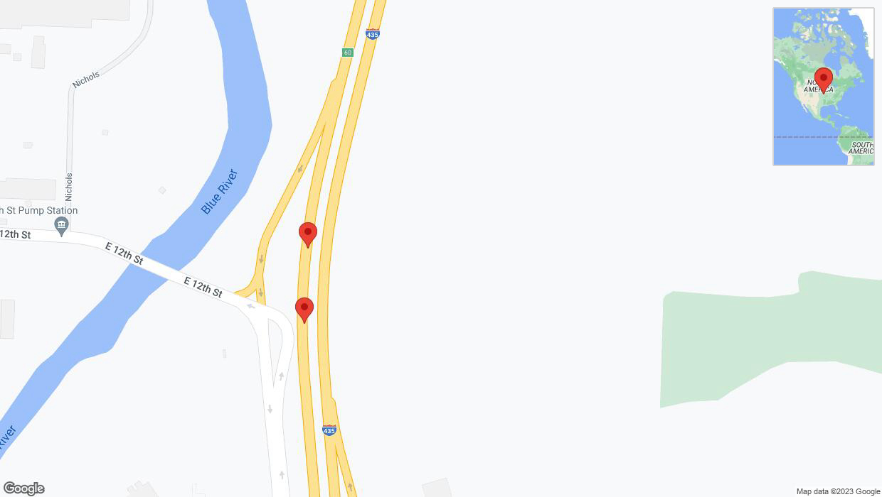 A detailed map that shows the affected road due to 'Broken down vehicle on southbound I-435 in Kansas City' on December 29th at 3:37 p.m.