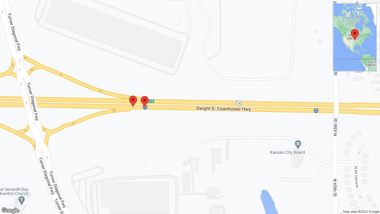 A detailed map that shows the affected road due to 'Broken down vehicle on eastbound I-70 in Kansas City' on December 28th at 2:12 p.m.