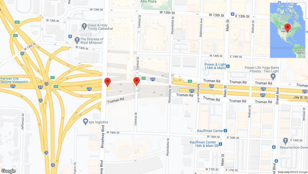 A detailed map that shows the affected road due to 'Broken down vehicle on eastbound I-670 in Kansas City' on December 28th at 2:35 p.m.