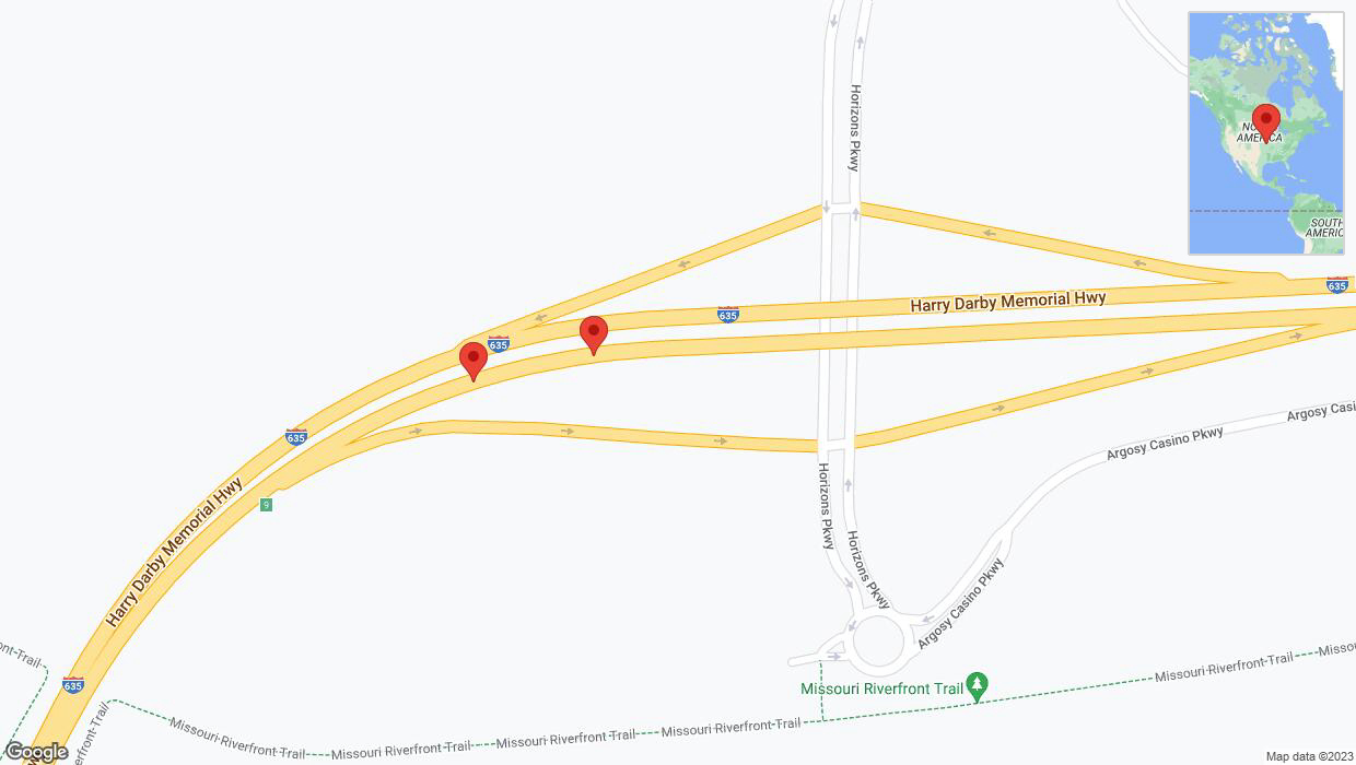 A detailed map that shows the affected road due to 'Broken down vehicle on northbound I-635 in Riverside' on December 28th at 5:25 p.m.