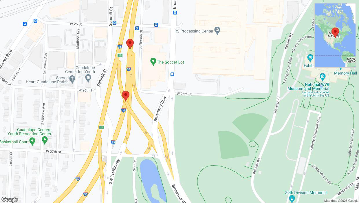 A detailed map that shows the affected road due to 'Broken down vehicle on northbound I-35 in Kansas City' on December 28th at 5:36 p.m.