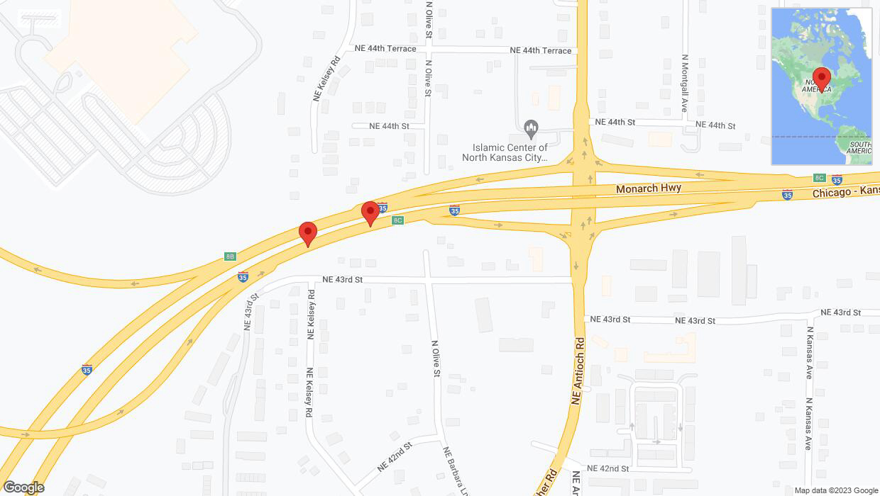A detailed map that shows the affected road due to 'Broken down vehicle on northbound I-35 in Kansas City' on December 28th at 8:58 p.m.