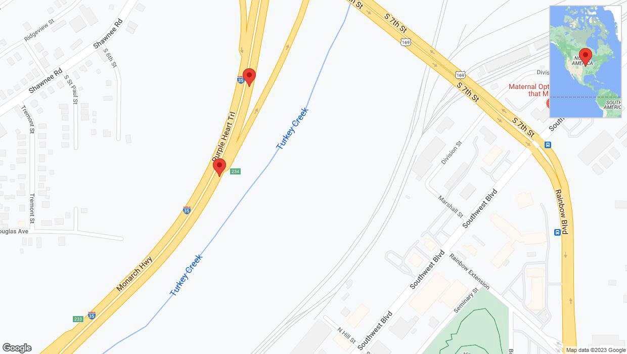 A detailed map that shows the affected road due to 'Broken down vehicle on northbound I-35 in Kansas City' on December 29th at 1:01 p.m.