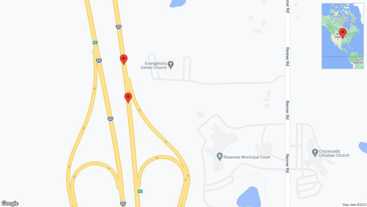 A detailed map that shows the affected road due to 'Broken down vehicle on northbound I-435 in Shawnee' on December 29th at 6:03 p.m.