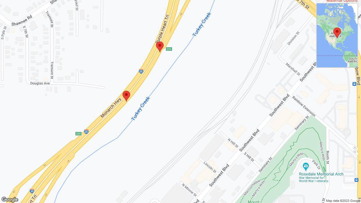 A detailed map that shows the affected road due to 'Broken down vehicle on northbound I-35 in Kansas City' on December 29th at 7:08 p.m.