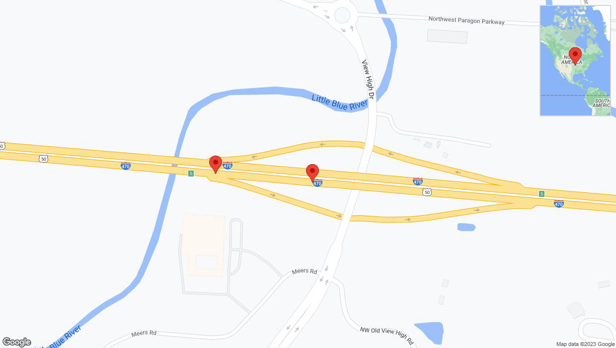 A detailed map that shows the affected road due to 'Broken down vehicle on eastbound I-470 in Kansas City' on December 30th at 1:52 p.m.