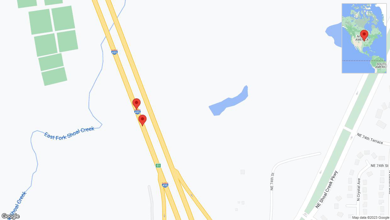 A detailed map that shows the affected road due to 'Broken down vehicle on southbound I-435 in Kansas City' on December 30th at 2:33 p.m.