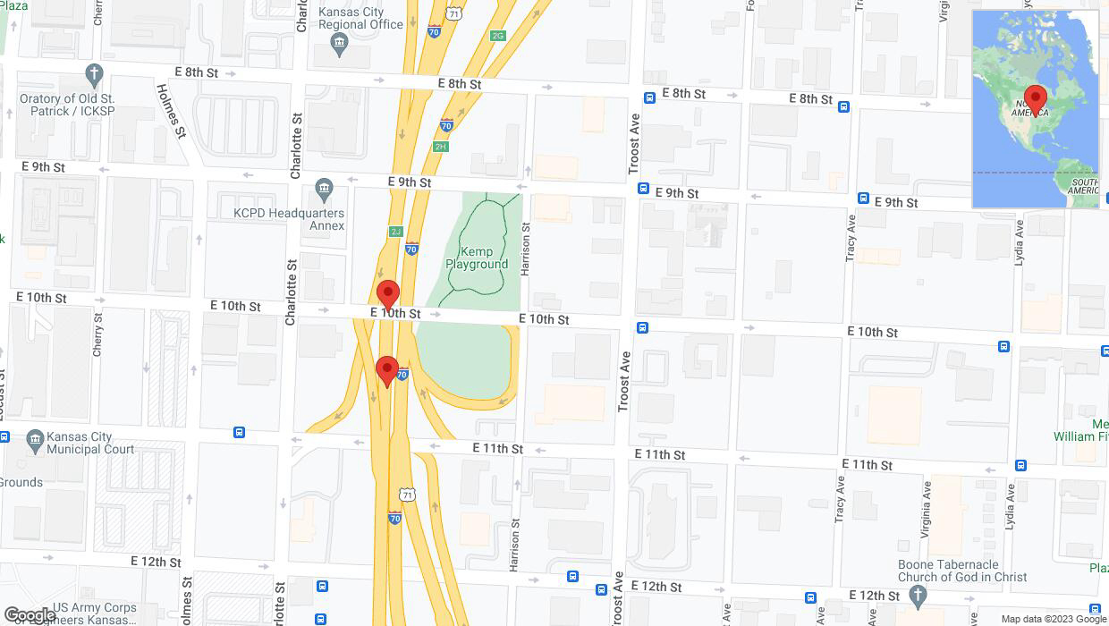 A detailed map that shows the affected road due to 'Broken down vehicle on eastbound I-70 in Kansas City' on December 30th at 1:52 p.m.