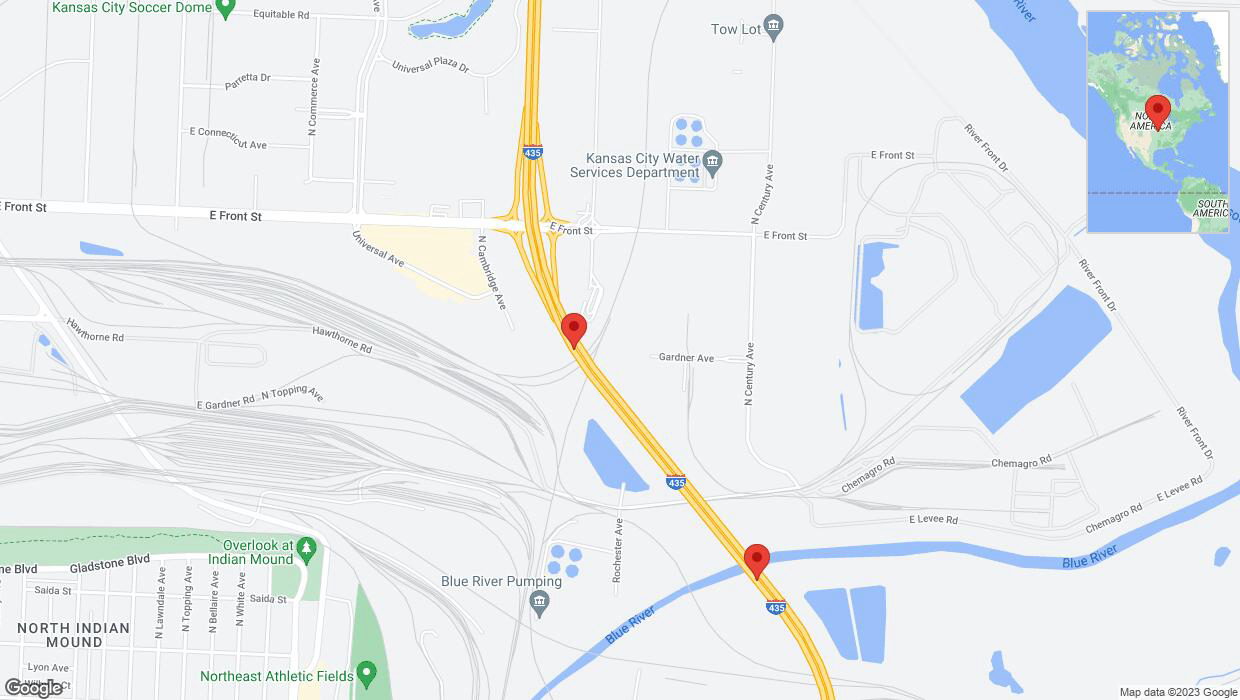 A detailed map that shows the affected road due to 'Reports of a crash on southbound I-435' on December 30th at 1:41 p.m.