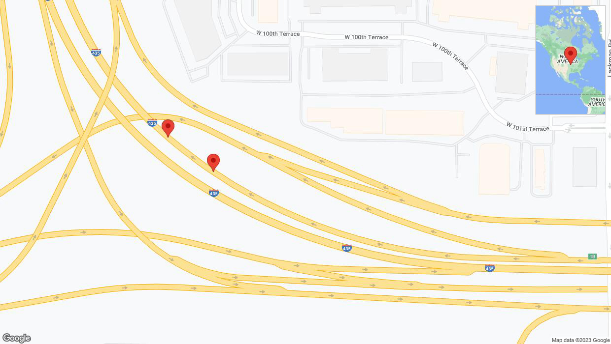A detailed map that shows the affected road due to 'Broken down vehicle on northbound I-435 in Lenexa' on December 30th at 2:39 p.m.