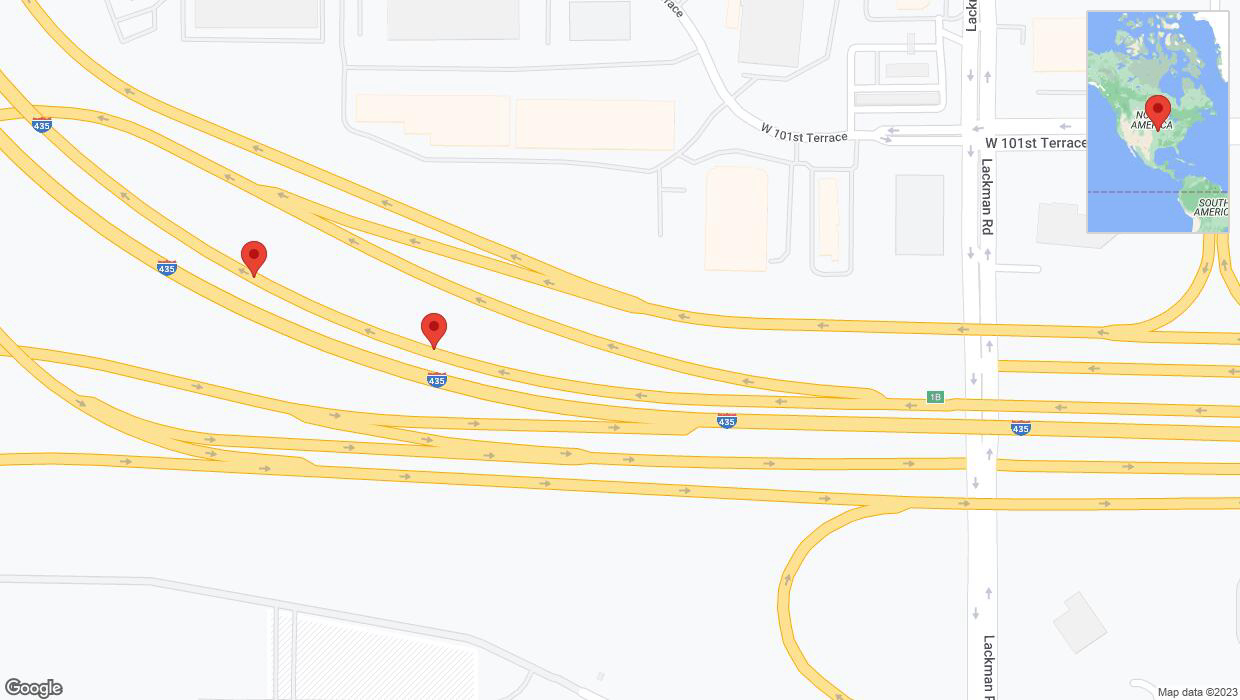 A detailed map that shows the affected road due to 'Broken down vehicle on northbound I-435 in Lenexa' on December 30th at 3:07 p.m.