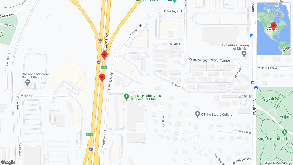 A detailed map that shows the affected road due to 'Broken down vehicle on northbound I-35 in Merriam' on December 30th at 3:36 p.m.